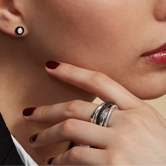 NWT Judith Ripka JR TWO Adrienne Diamond and Black Enamel Stud Earrings - Picture 11 of 13